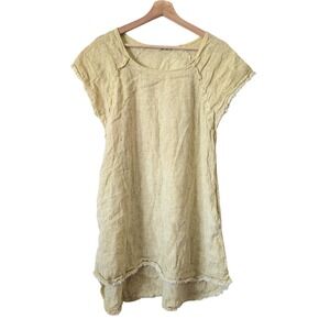 Puro Lino Yellow 100% Linen Shift Dress Made in Italy Euro Natural Lagenlook